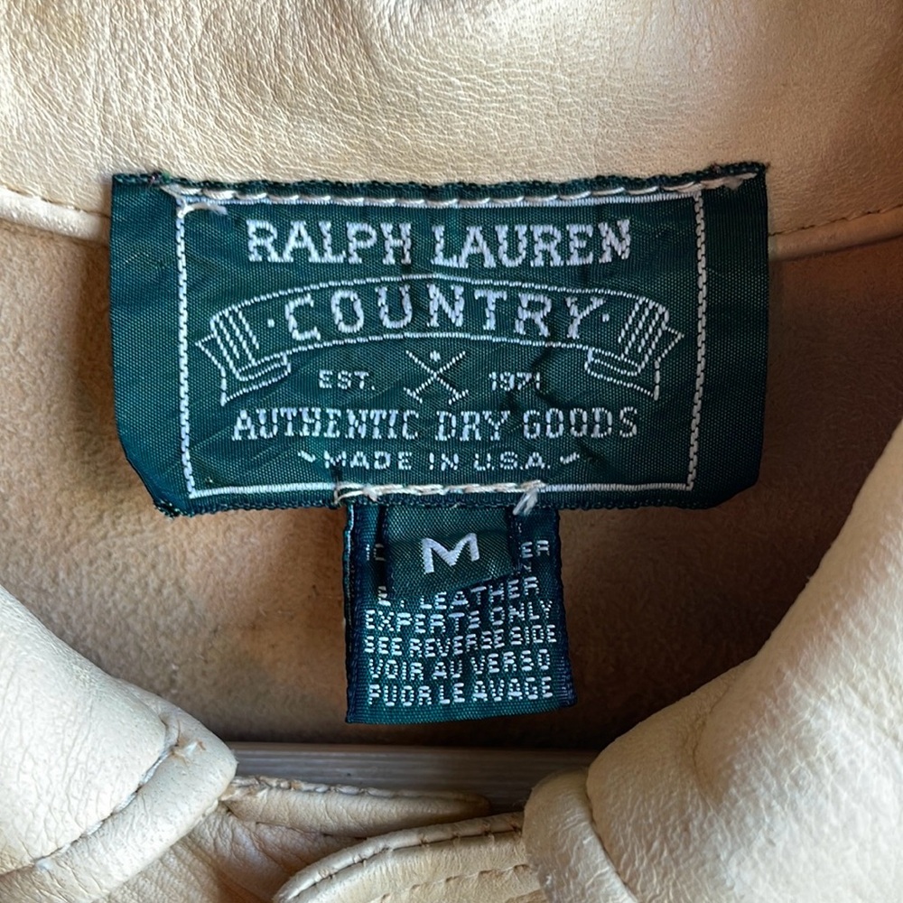 Vintage Ralph Lauren Country Beaded Fringe Tan Leather Jacket M - Picture 2 of 7
